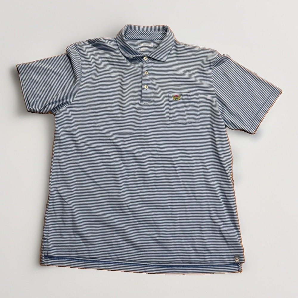 Peter Millar Pocket Polo Shirt Striped Cotton Misquamicut Golf Mens L